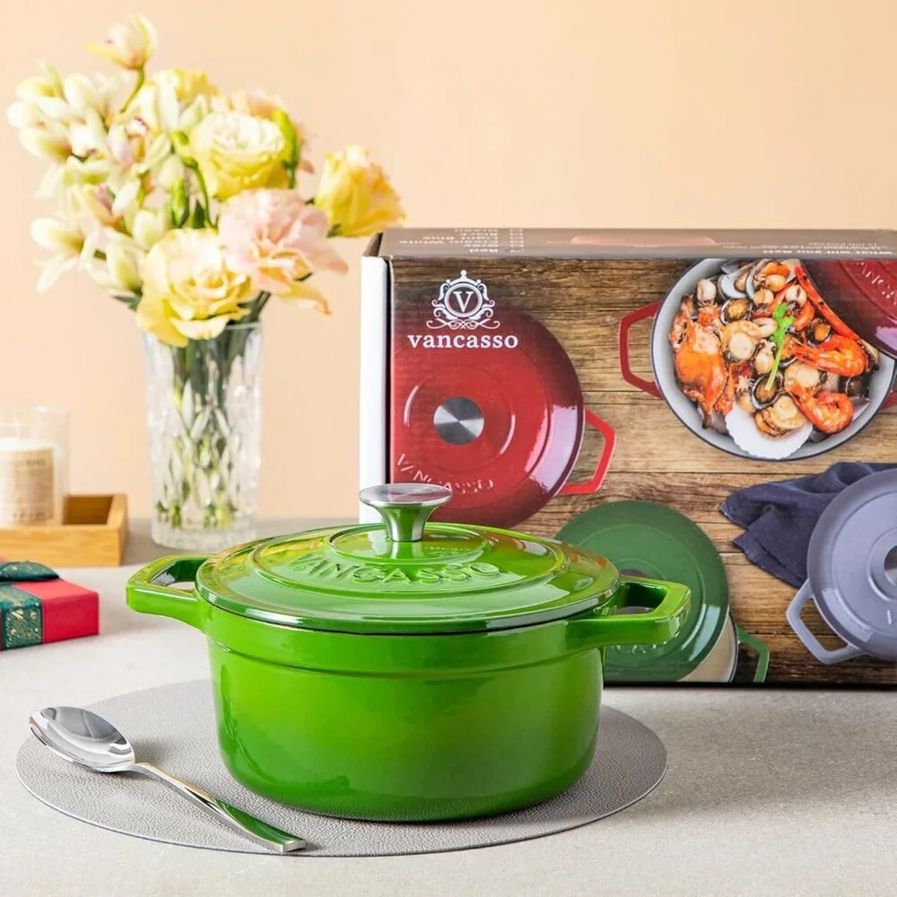 Enameled Cast Iron Dutch Oven 2.5 QT Green Naturally Non-Stick Casserole Dish